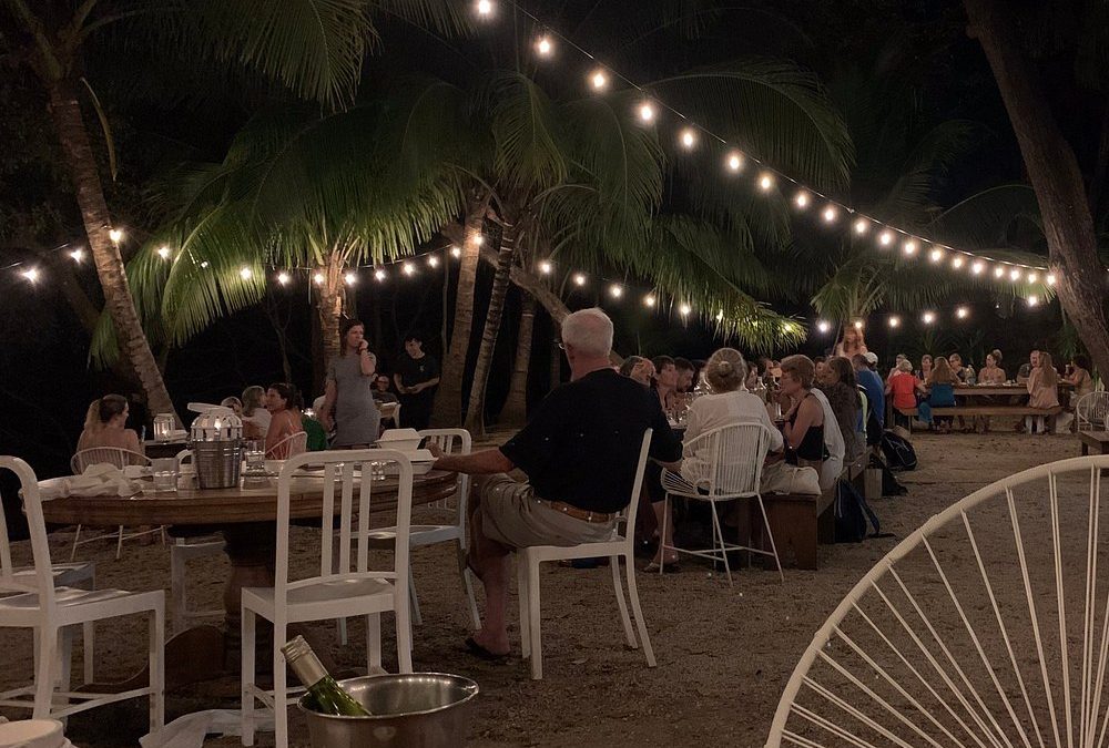 People sitting on a restaurant at dinner time